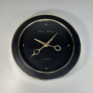 Hair Salon Wall Clock Shears Scissors Hands Gold Black Stylist Shear Timing